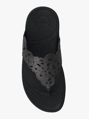 FitFlop Flora Thong Sandals Lazer Cutout Leather US 7 EUR 38 Black